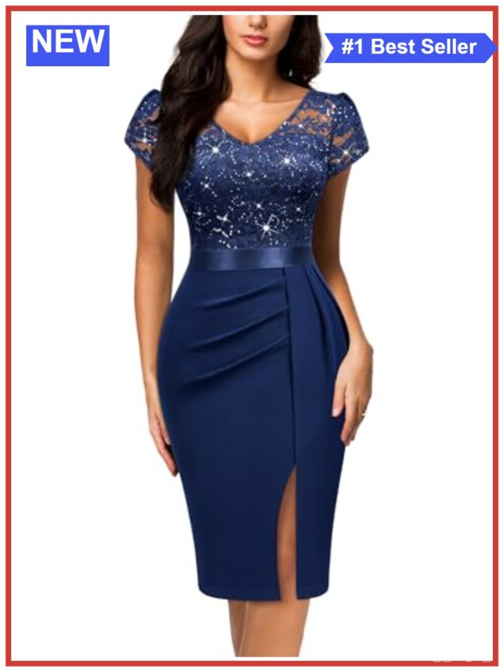 Miusol V-Neck Glitter Sequin Lace Cocktail Party Dress